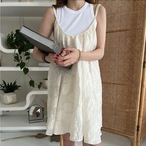 Korean Elegant Cream Floral Dress